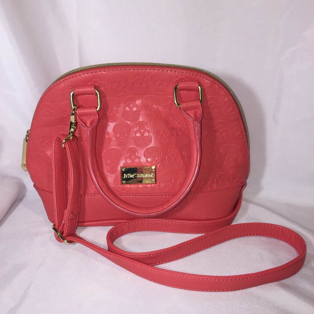 Betsey Johnson coral gold skull bowling purse